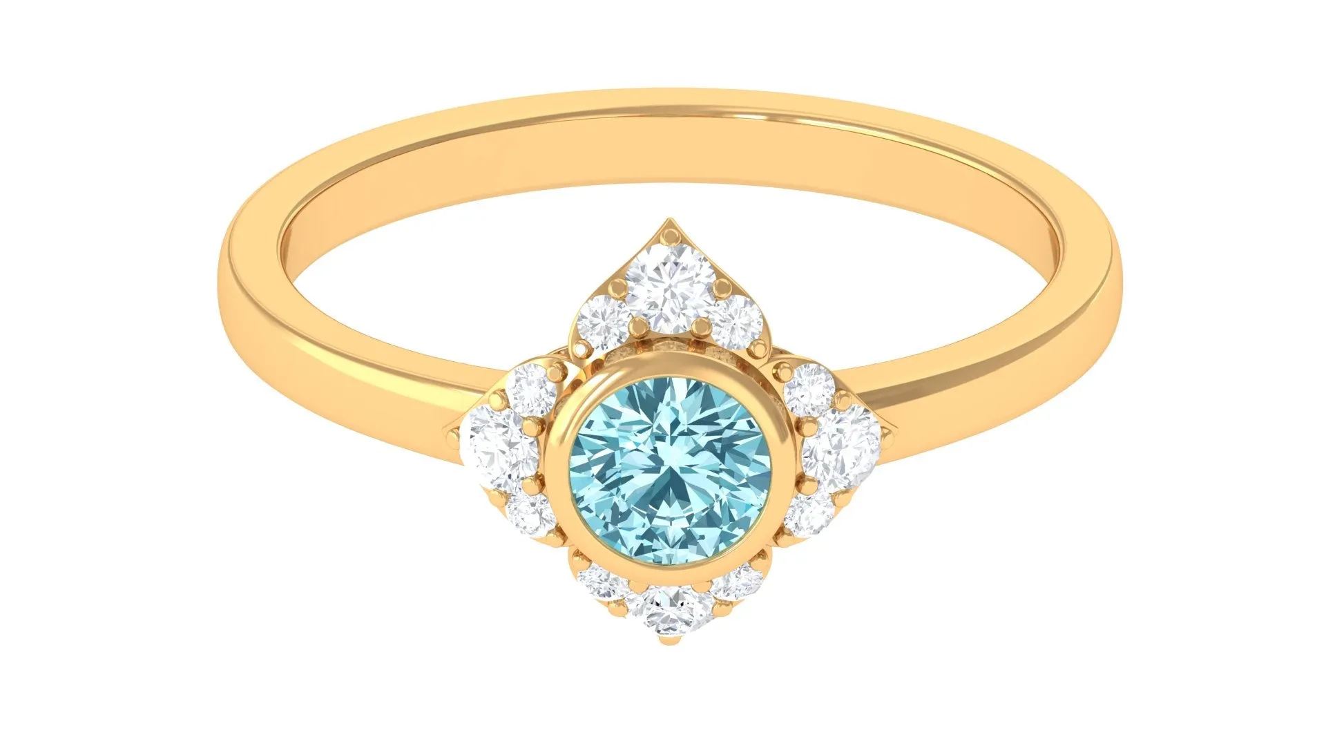 0.50 CT Bezel Set Aquamarine Flower Engagement Ring with Diamond