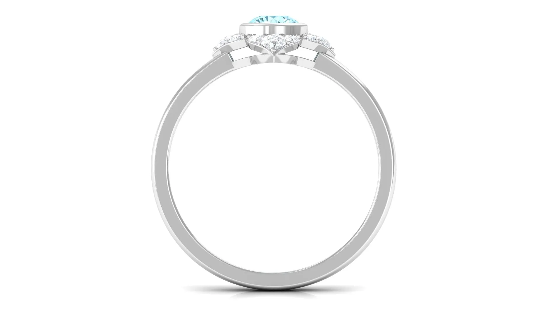 0.50 CT Bezel Set Aquamarine Flower Engagement Ring with Diamond