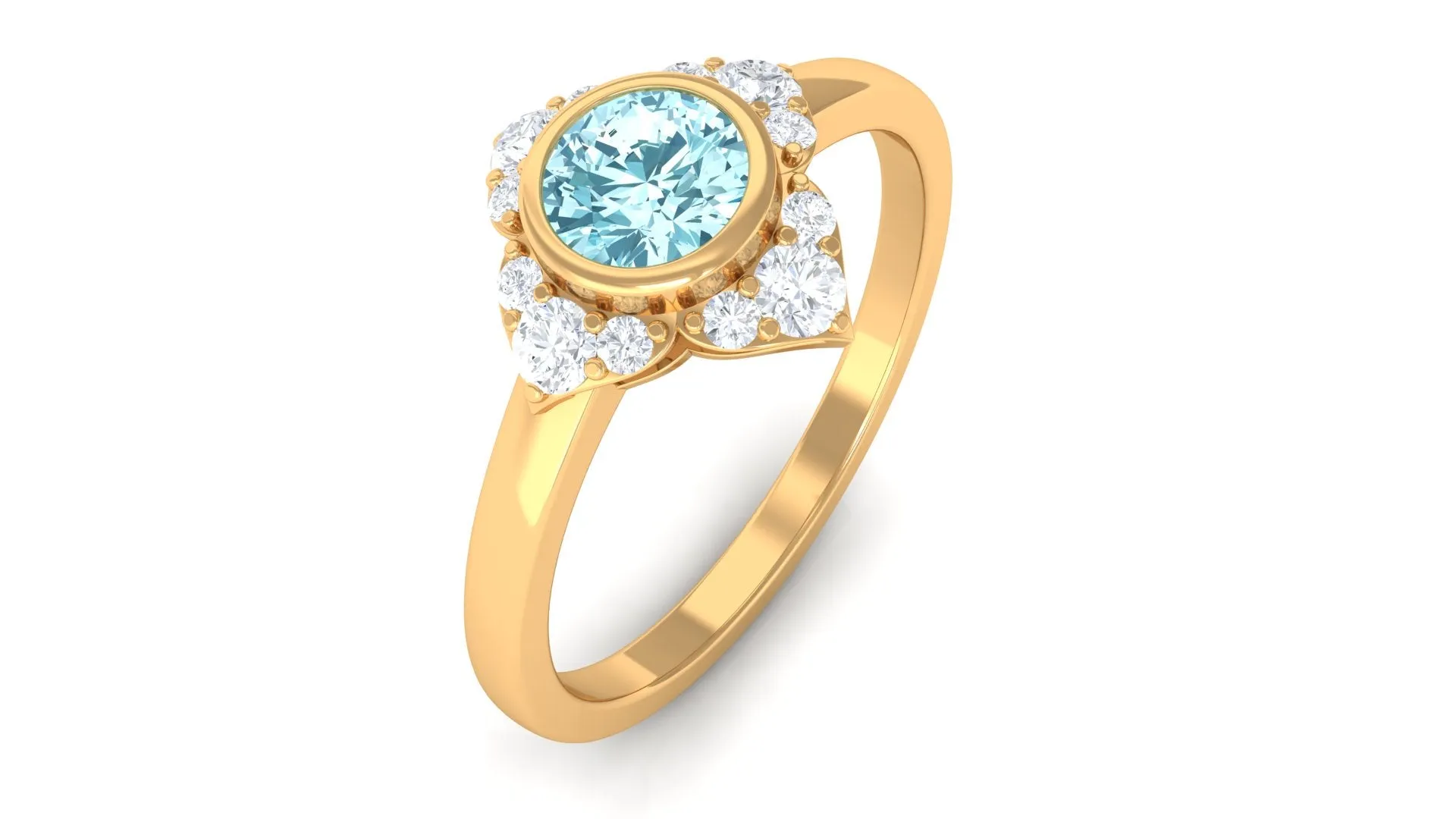 0.50 CT Bezel Set Aquamarine Flower Engagement Ring with Diamond