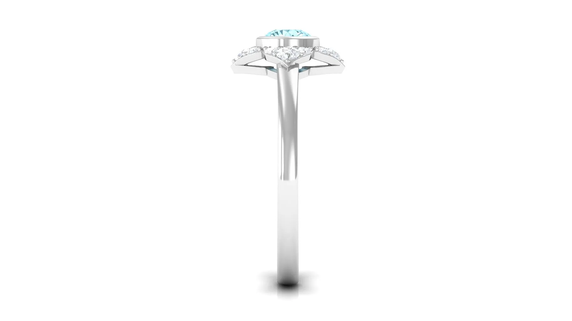 0.50 CT Bezel Set Aquamarine Flower Engagement Ring with Diamond