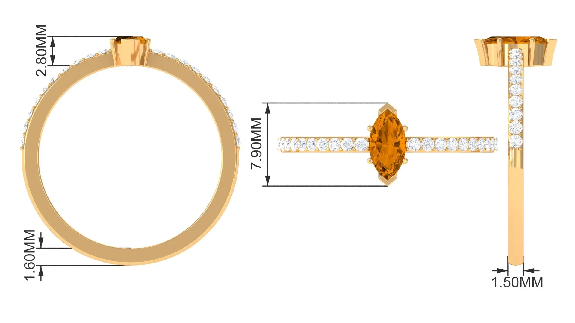 0.50 CT Elegant Citrine and Diamond Minimal Promise Ring