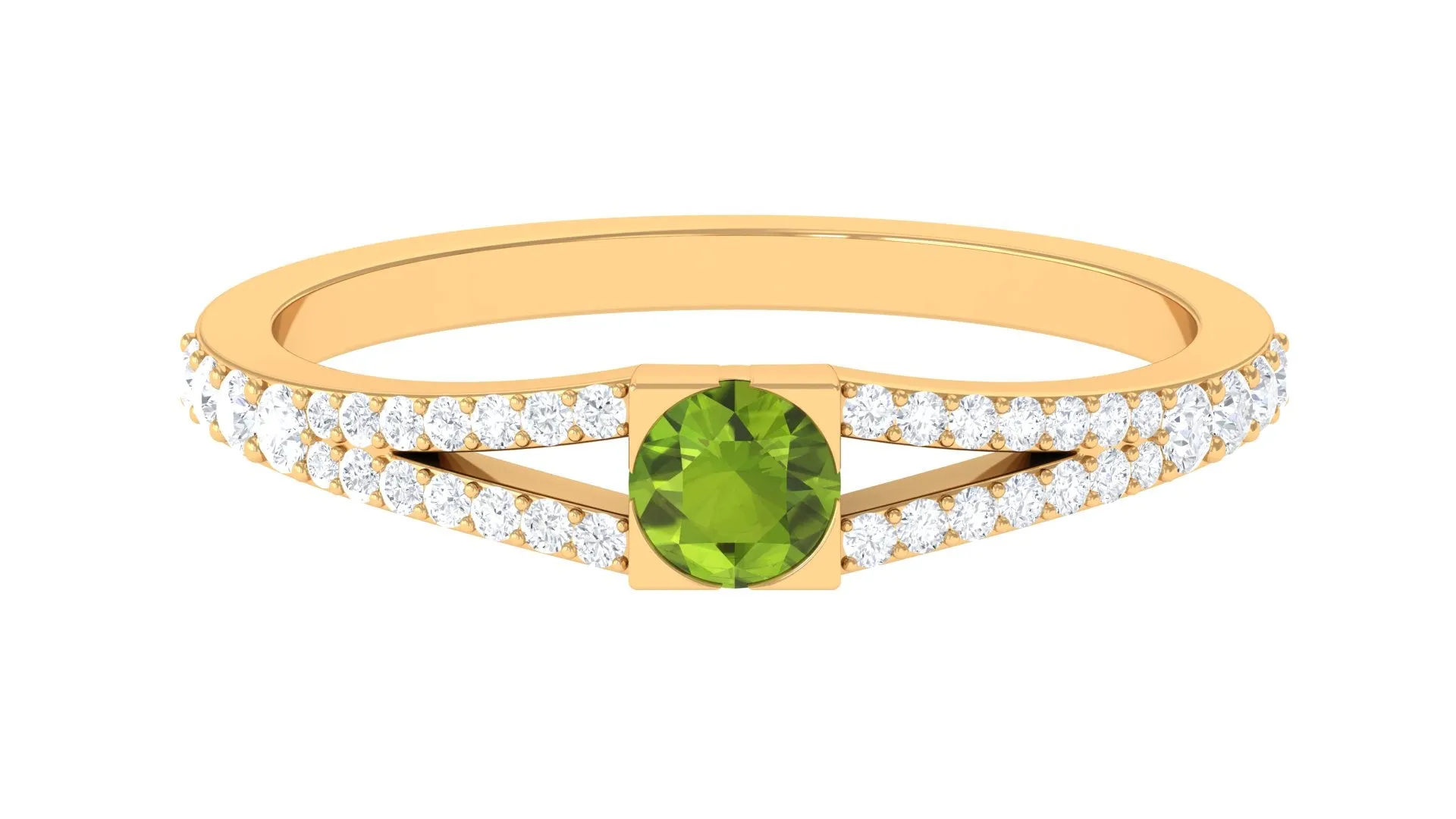 0.50 CT Split Shank Peridot Promise Ring with Diamond Accent