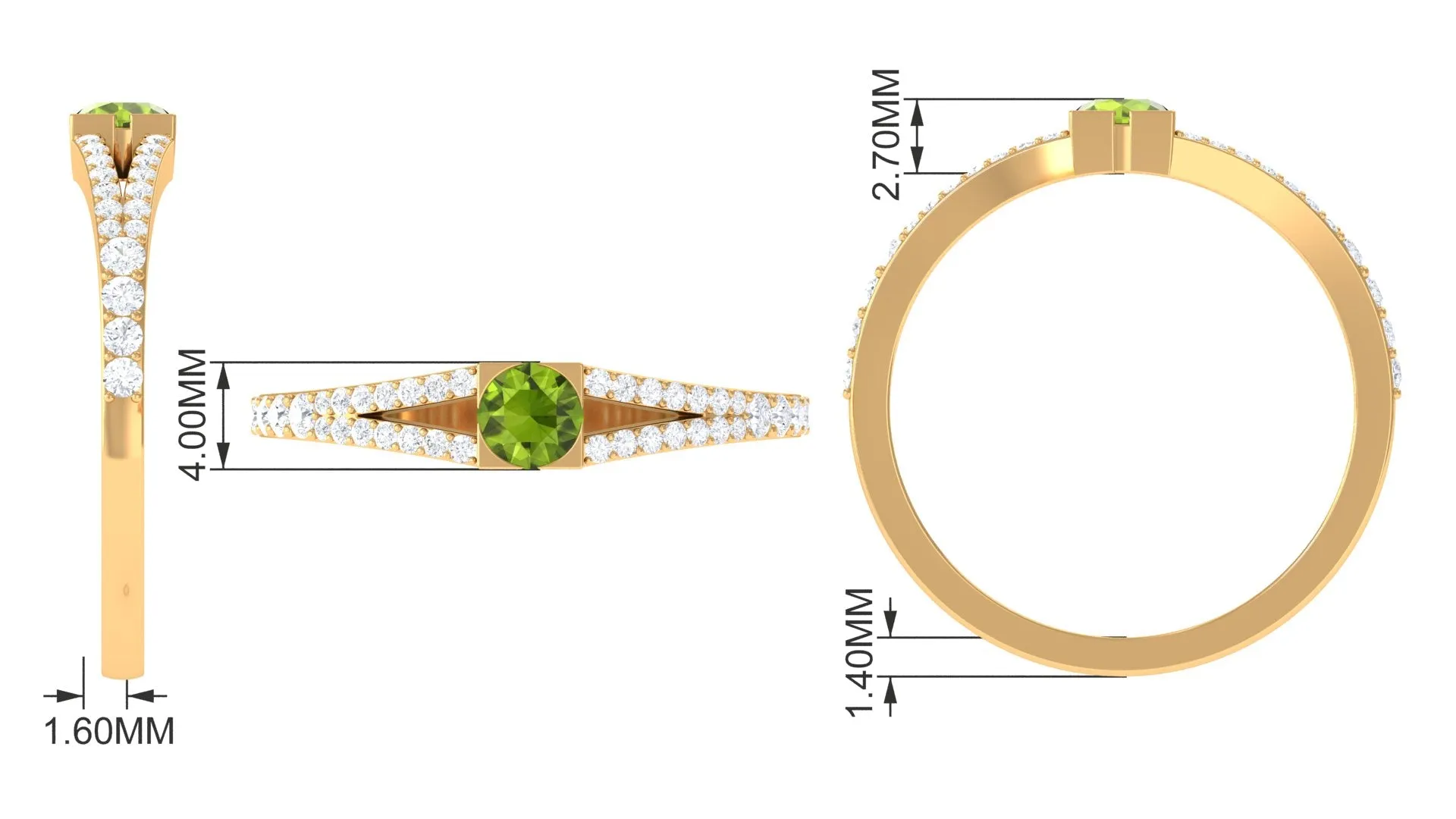 0.50 CT Split Shank Peridot Promise Ring with Diamond Accent