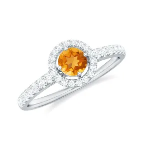 0.75 CT Citrine and Diamond Halo Engagement Ring