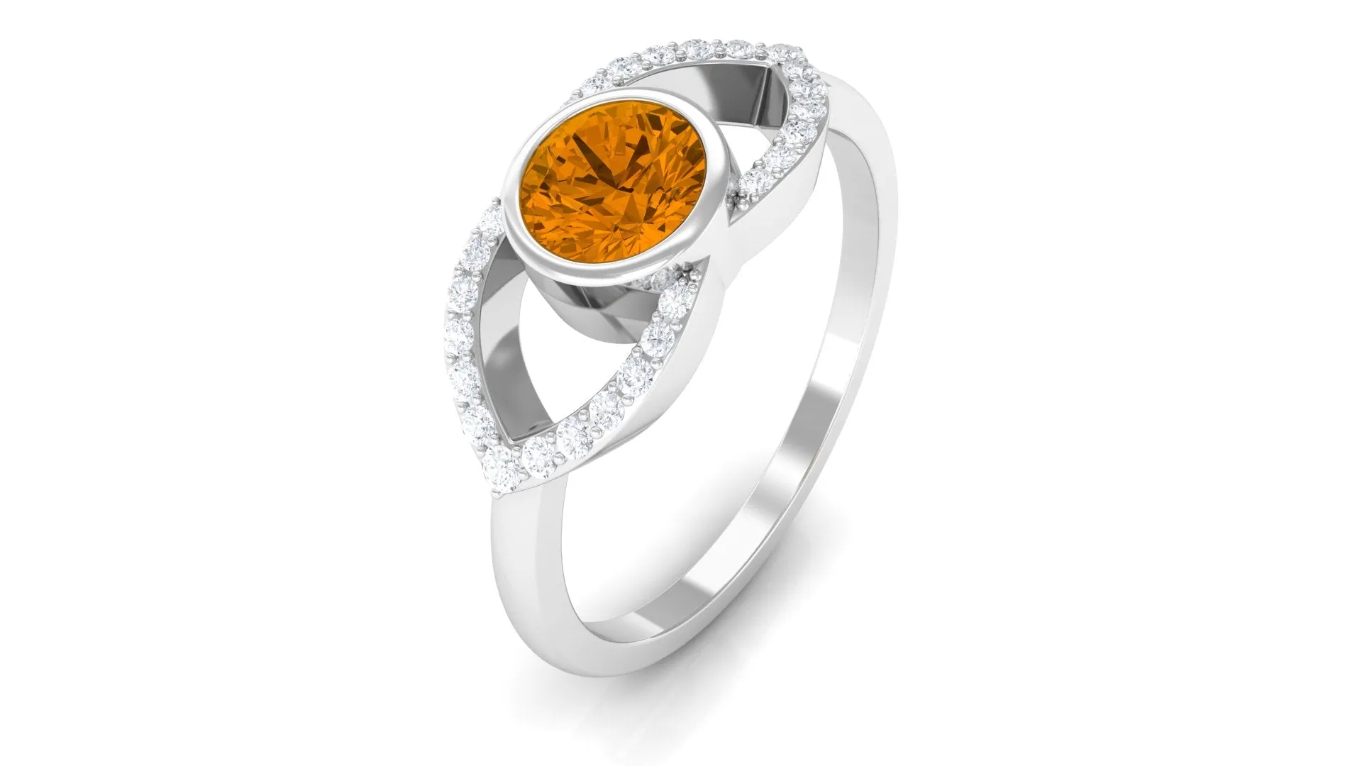 0.75 CT Split Shank Citrine Solitaire Ring with Diamond Accent