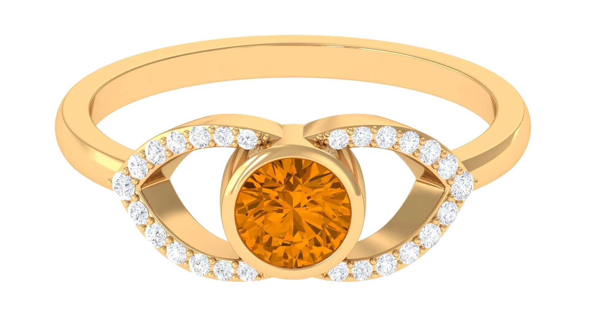 0.75 CT Split Shank Citrine Solitaire Ring with Diamond Accent