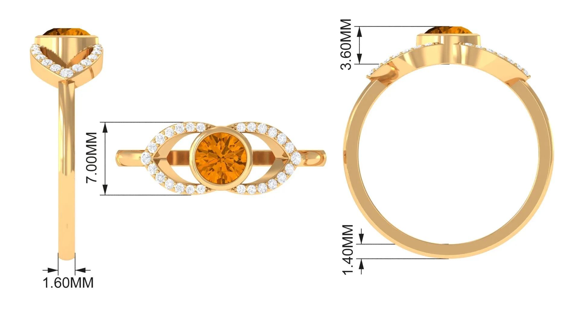 0.75 CT Split Shank Citrine Solitaire Ring with Diamond Accent