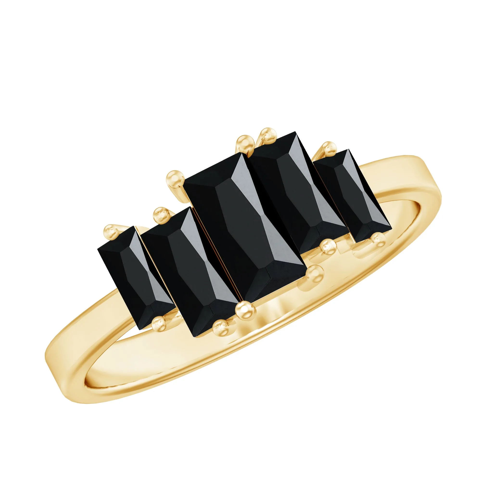 1 Carat Baguette Black Onyx Five Stone Ring in Gold