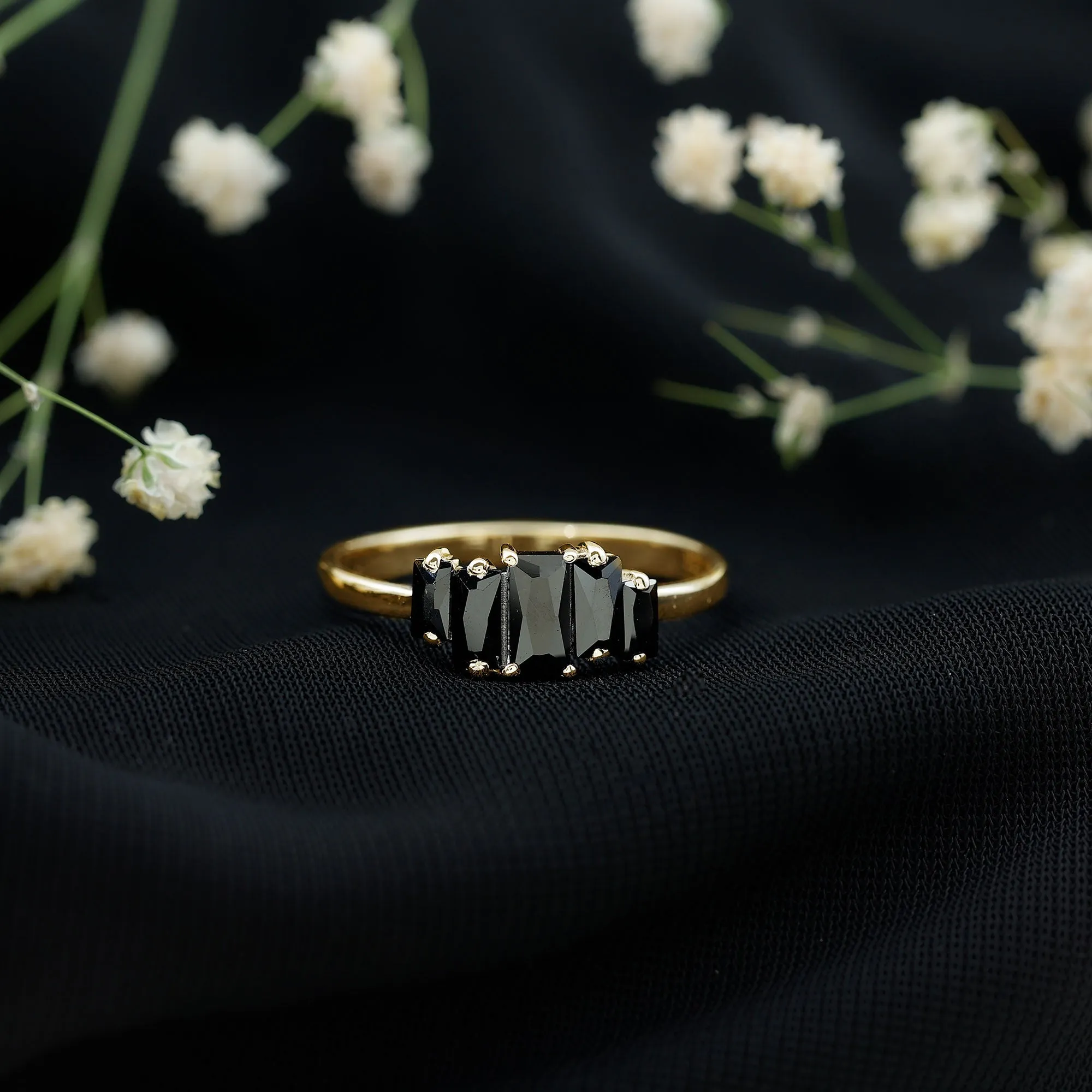 1 Carat Baguette Black Onyx Five Stone Ring in Gold