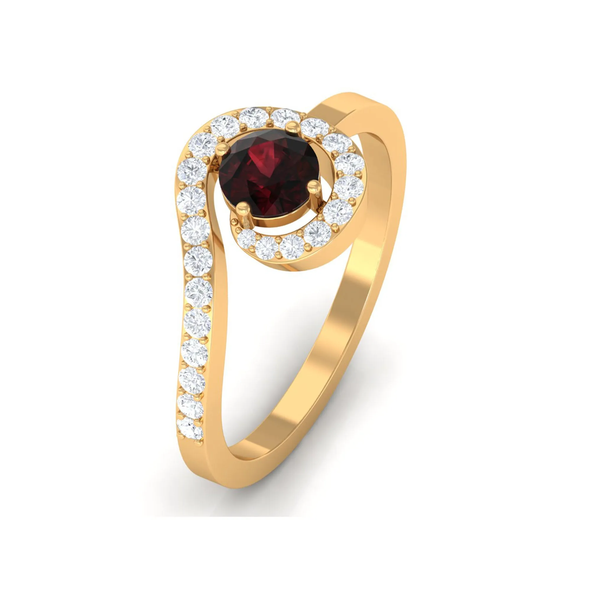 1 Carat Bypass Shank Garnet and Diamond Engagement Ring