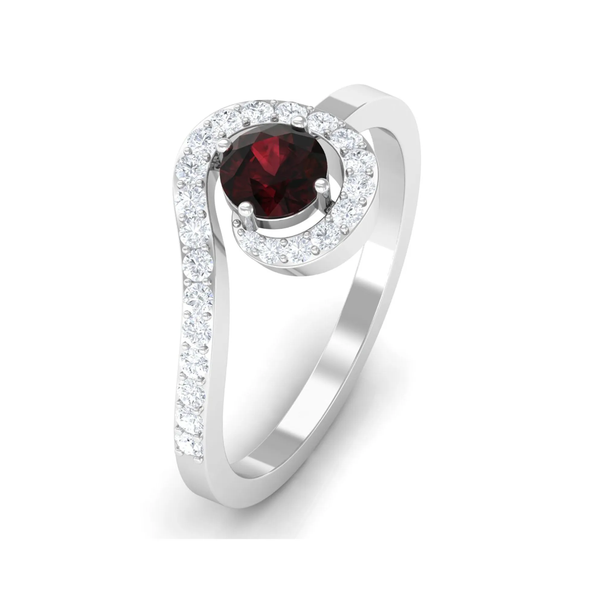 1 Carat Bypass Shank Garnet and Diamond Engagement Ring