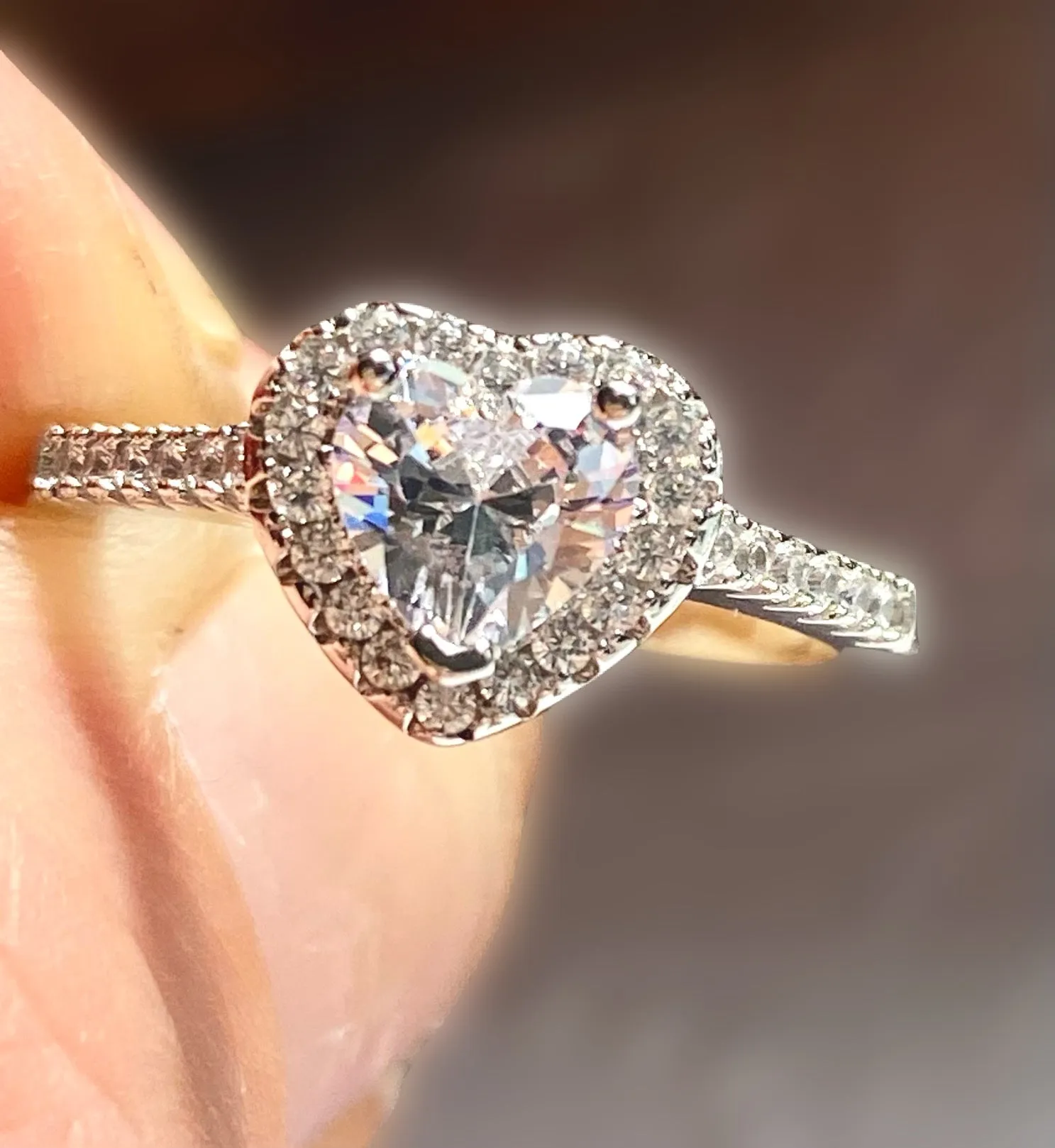 1 Carat Heart Cut Cubic Zirconia Halo Engagement Ring