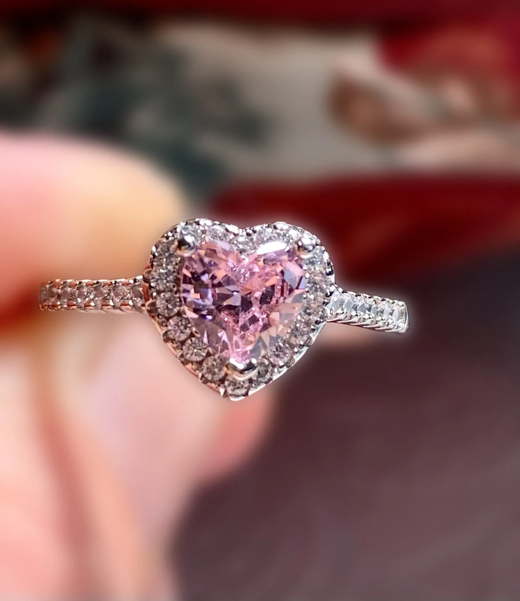 1 Carat Heart Cut Cubic Zirconia Halo Engagement Ring