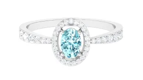 1 CT Aquamarine Engagement Ring with Diamond Halo