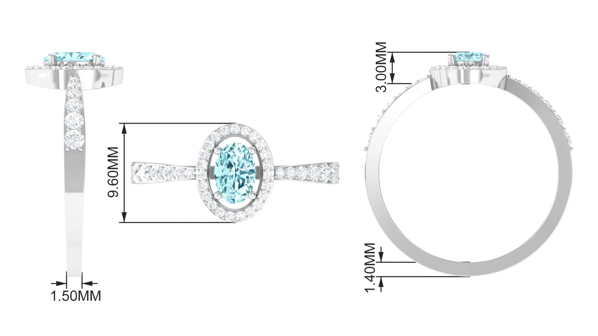 1 CT Aquamarine Engagement Ring with Diamond Halo