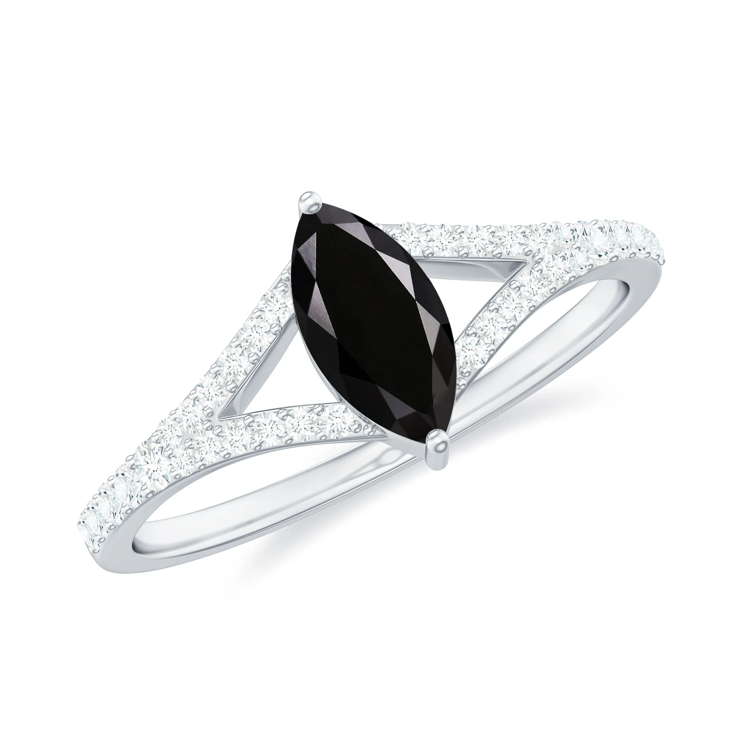 1 Ct Black Onyx Split Shank Engagement Ring with Diamond