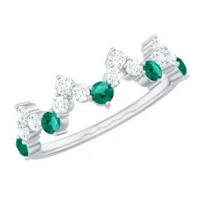 1 CT Created Emerald and Diamond Zig Zag Half Eternity Ring