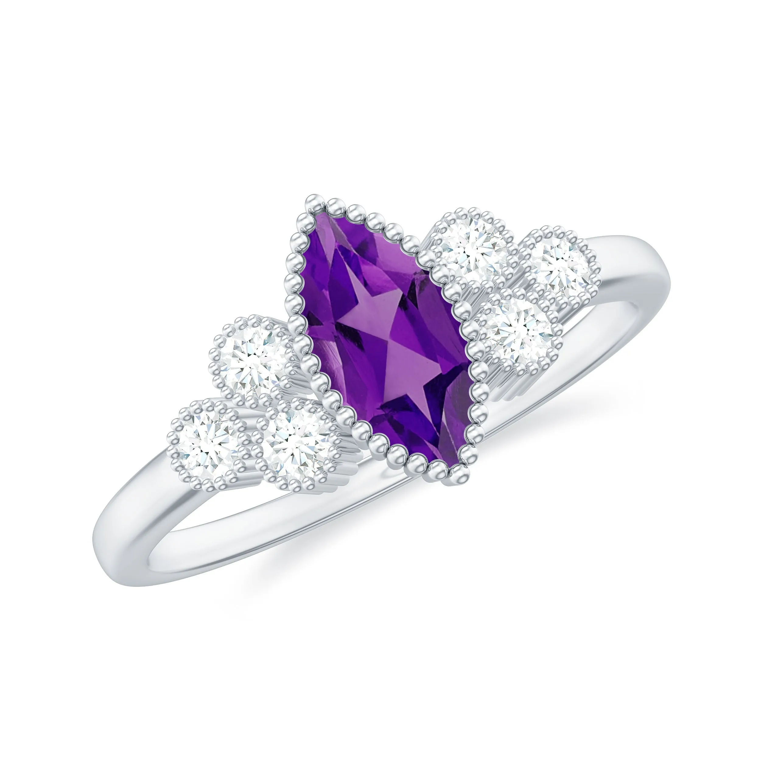 1 Ct Designer Amethyst and Diamond Trio Engagement Ring