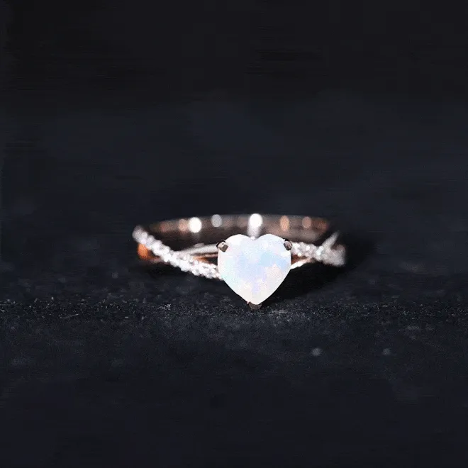 1 CT Heart Shape Ethiopian Opal Crossover Engagement Ring with Diamond