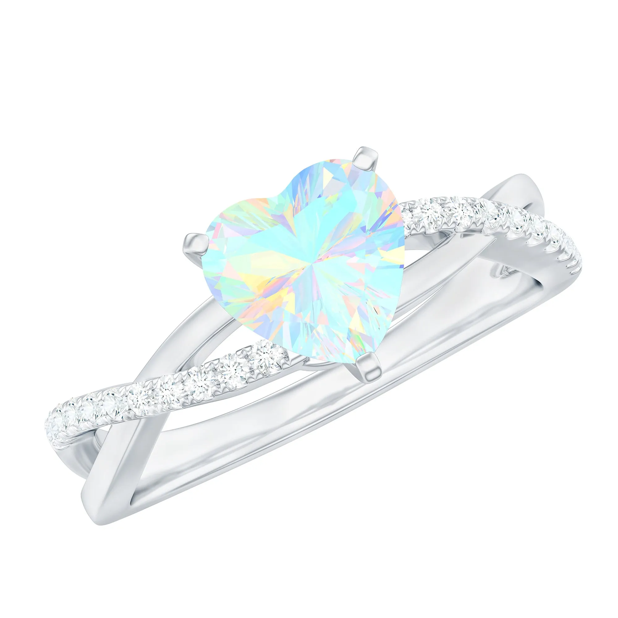 1 CT Heart Shape Ethiopian Opal Crossover Engagement Ring with Diamond