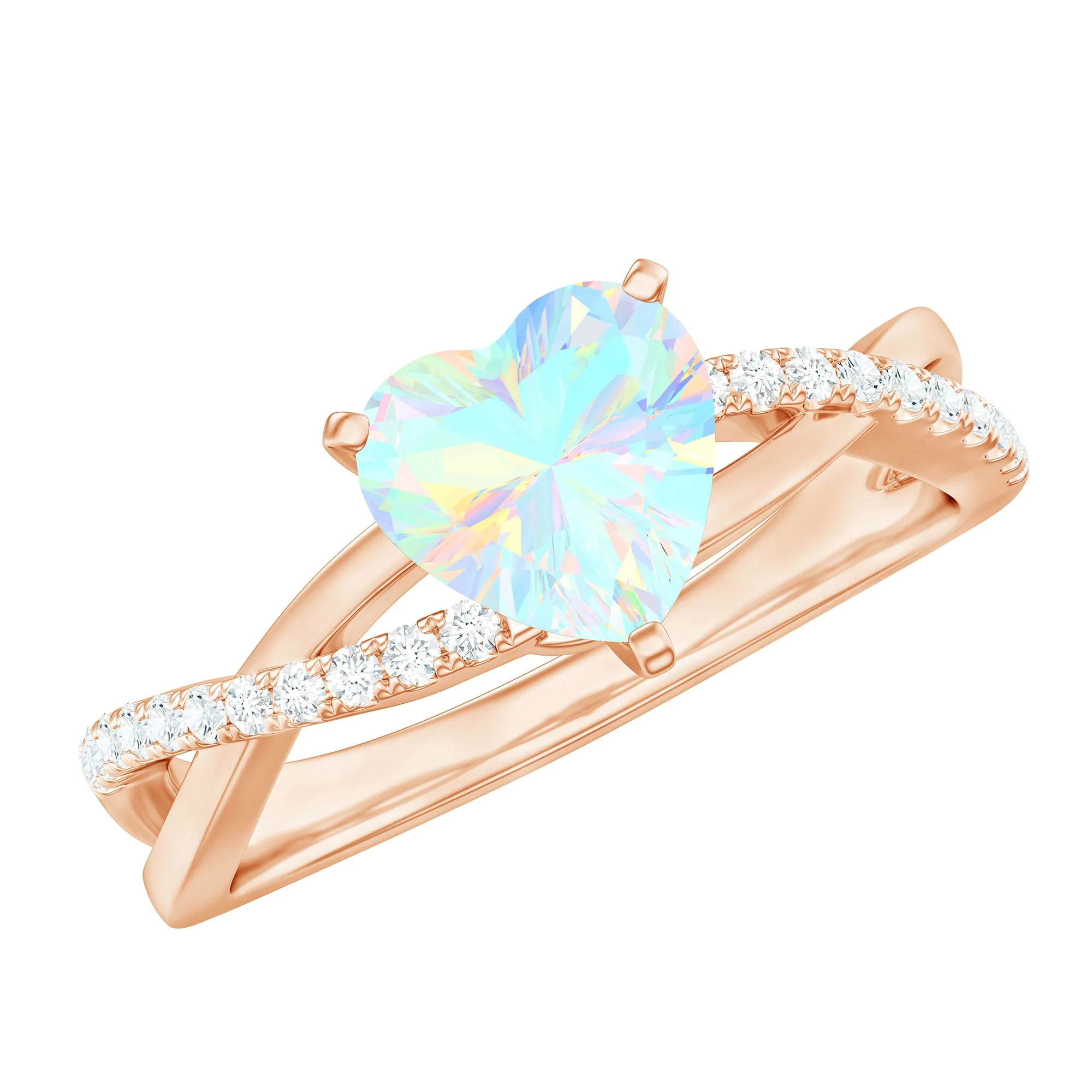 1 CT Heart Shape Ethiopian Opal Crossover Engagement Ring with Diamond