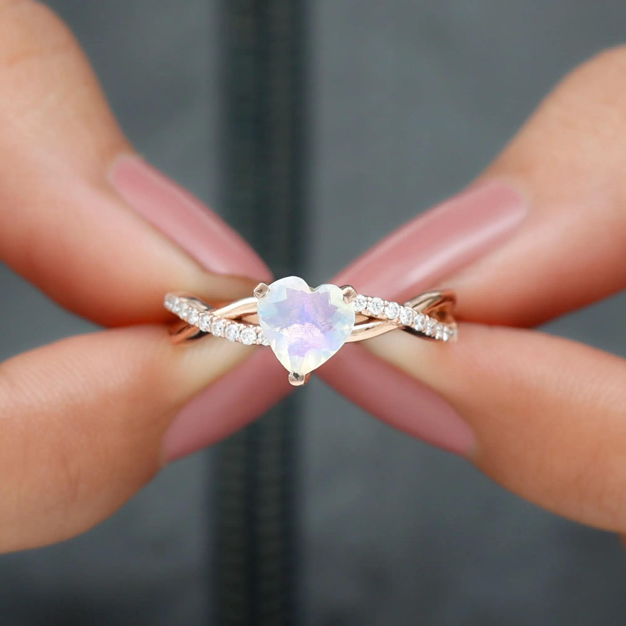 1 CT Heart Shape Ethiopian Opal Crossover Engagement Ring with Diamond