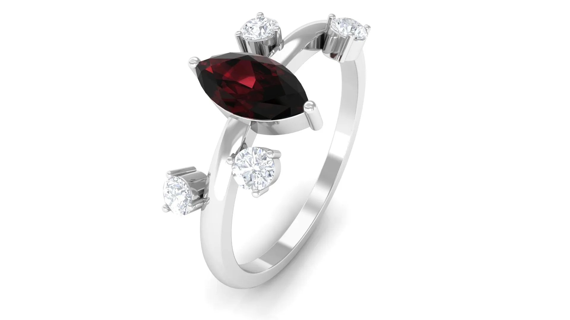 1 Ct Marquise Garnet Engagement Ring with Scatter Diamond