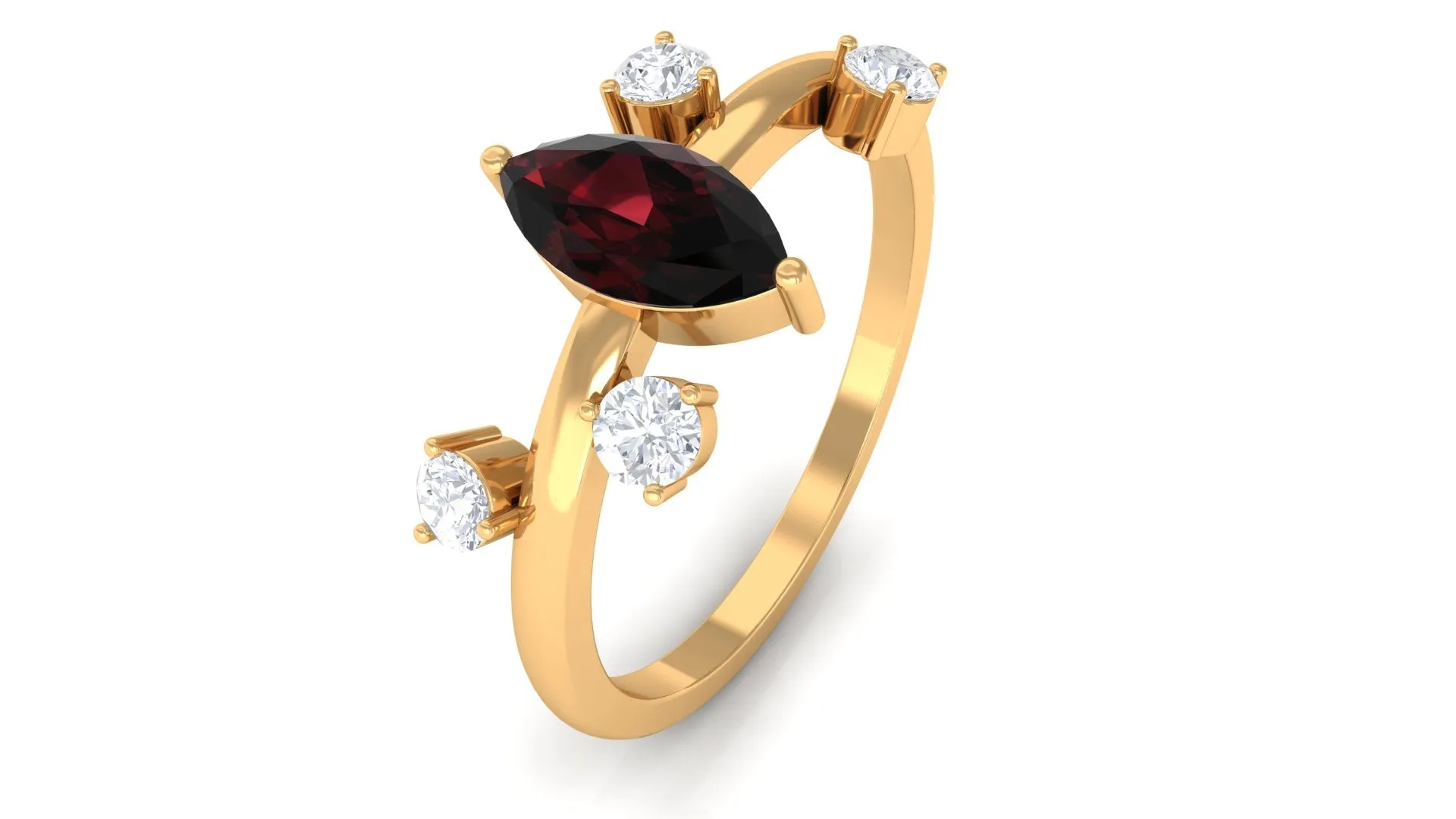 1 Ct Marquise Garnet Engagement Ring with Scatter Diamond