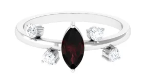 1 Ct Marquise Garnet Engagement Ring with Scatter Diamond