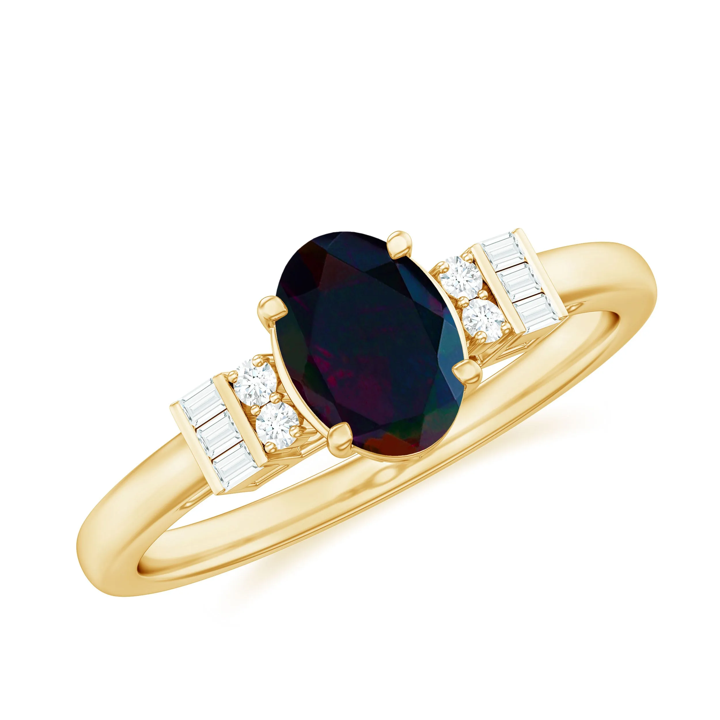 1 CT Natural Oval Cut Black Opal Classic Engagement Ring with Diamond