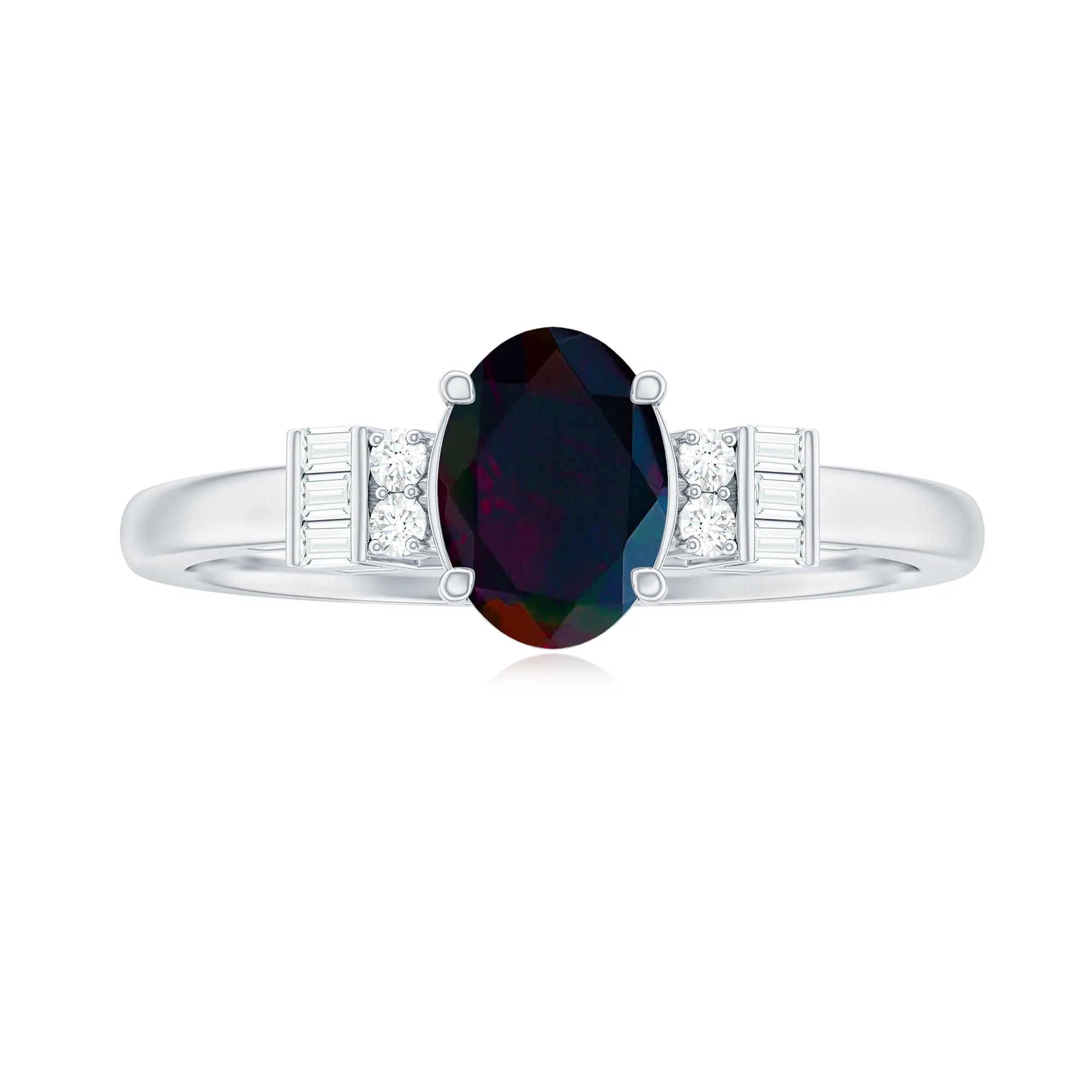 1 CT Natural Oval Cut Black Opal Classic Engagement Ring with Diamond