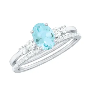 1 CT Oval Sky Blue Topaz Solitaire Ring Set with Diamond