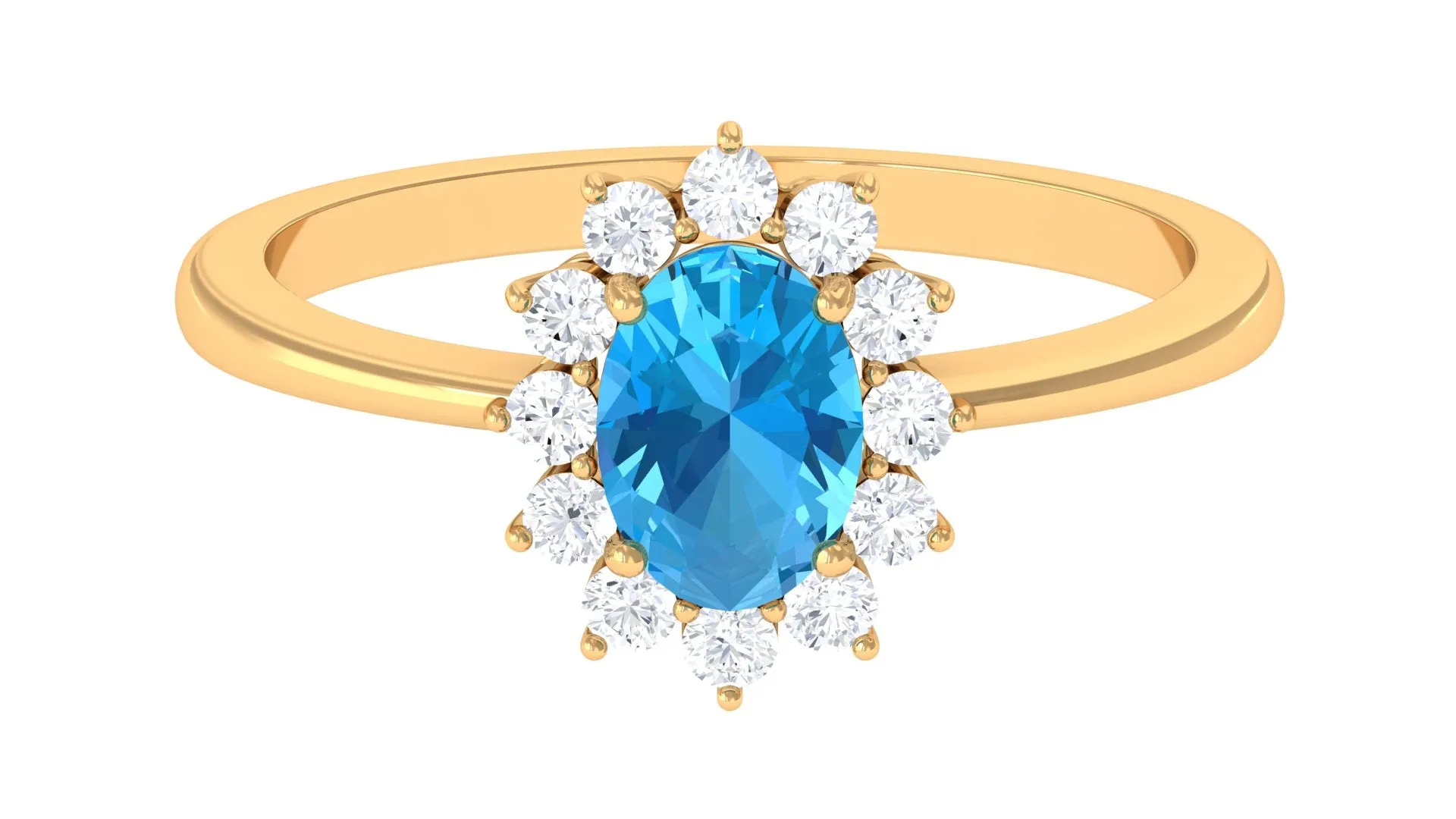 1 CT Princess Diana Inspired Oval Shape Swiss Blue Topaz Engagement Ring Diamond Halo