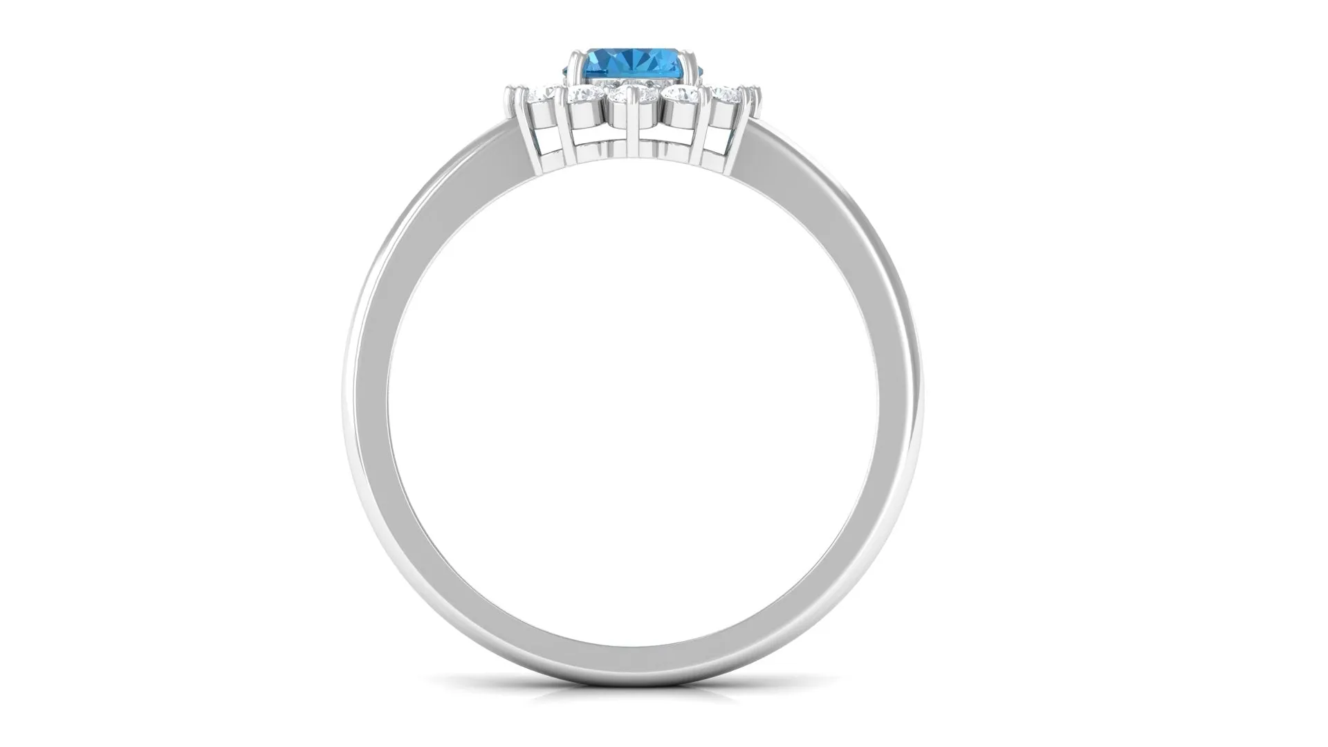 1 CT Princess Diana Inspired Oval Shape Swiss Blue Topaz Engagement Ring Diamond Halo