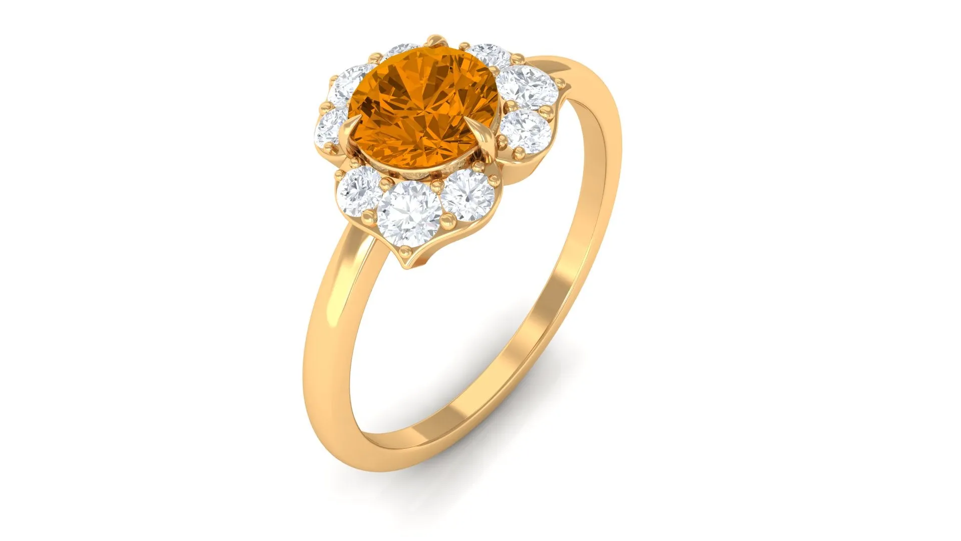 1 CT Round Shape Citrine Floral Engagement Ring with Diamond