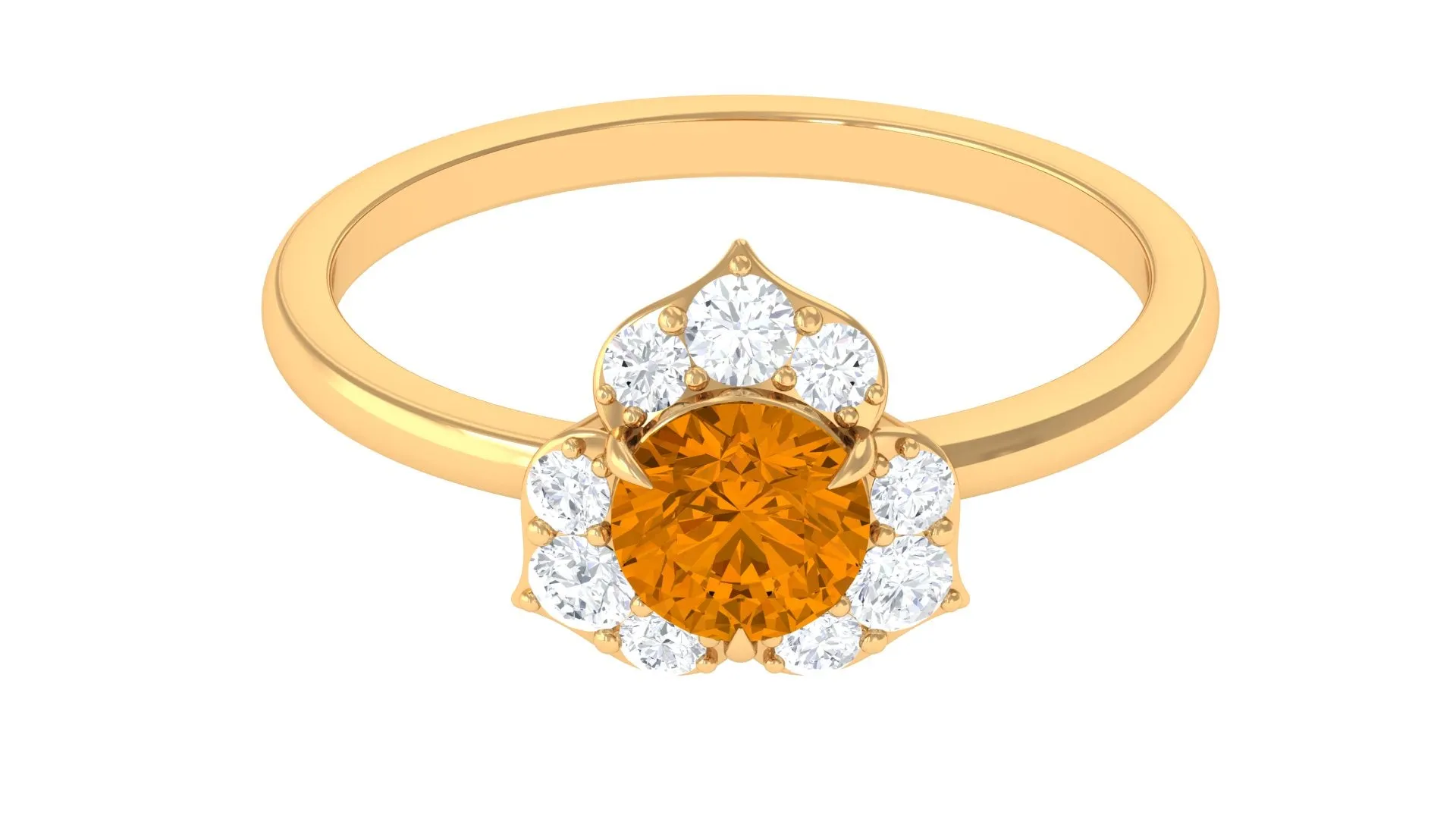 1 CT Round Shape Citrine Floral Engagement Ring with Diamond