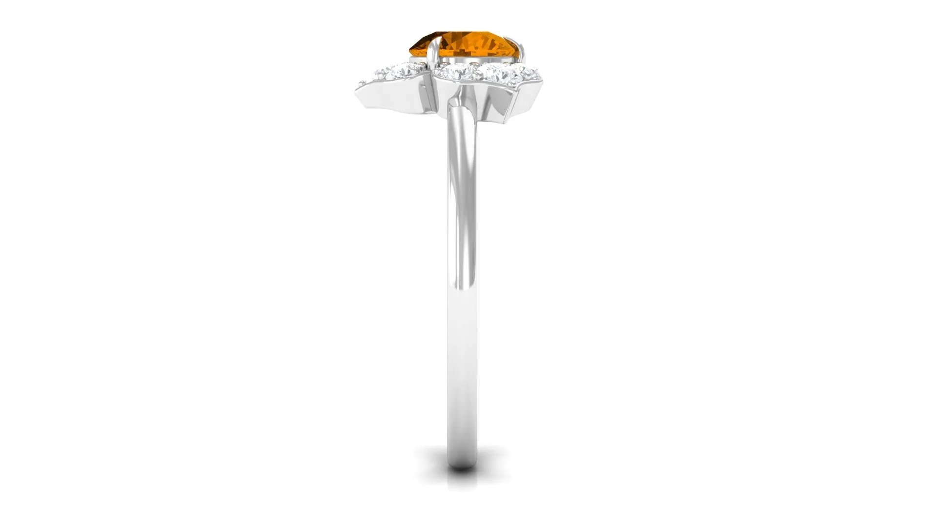 1 CT Round Shape Citrine Floral Engagement Ring with Diamond