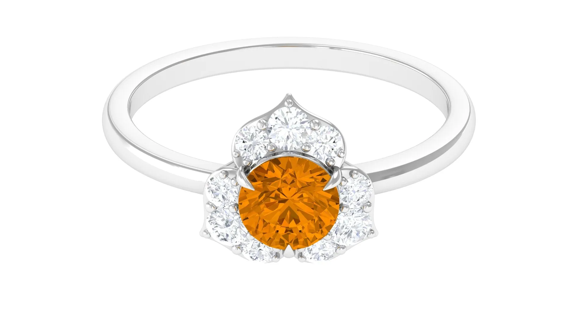 1 CT Round Shape Citrine Floral Engagement Ring with Diamond