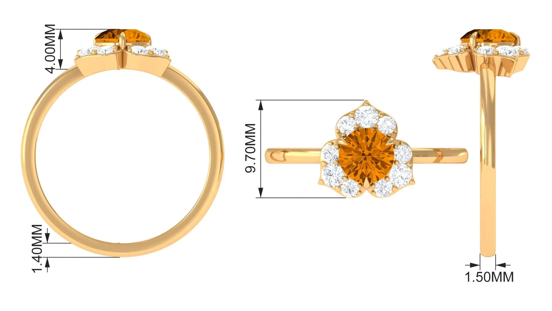 1 CT Round Shape Citrine Floral Engagement Ring with Diamond