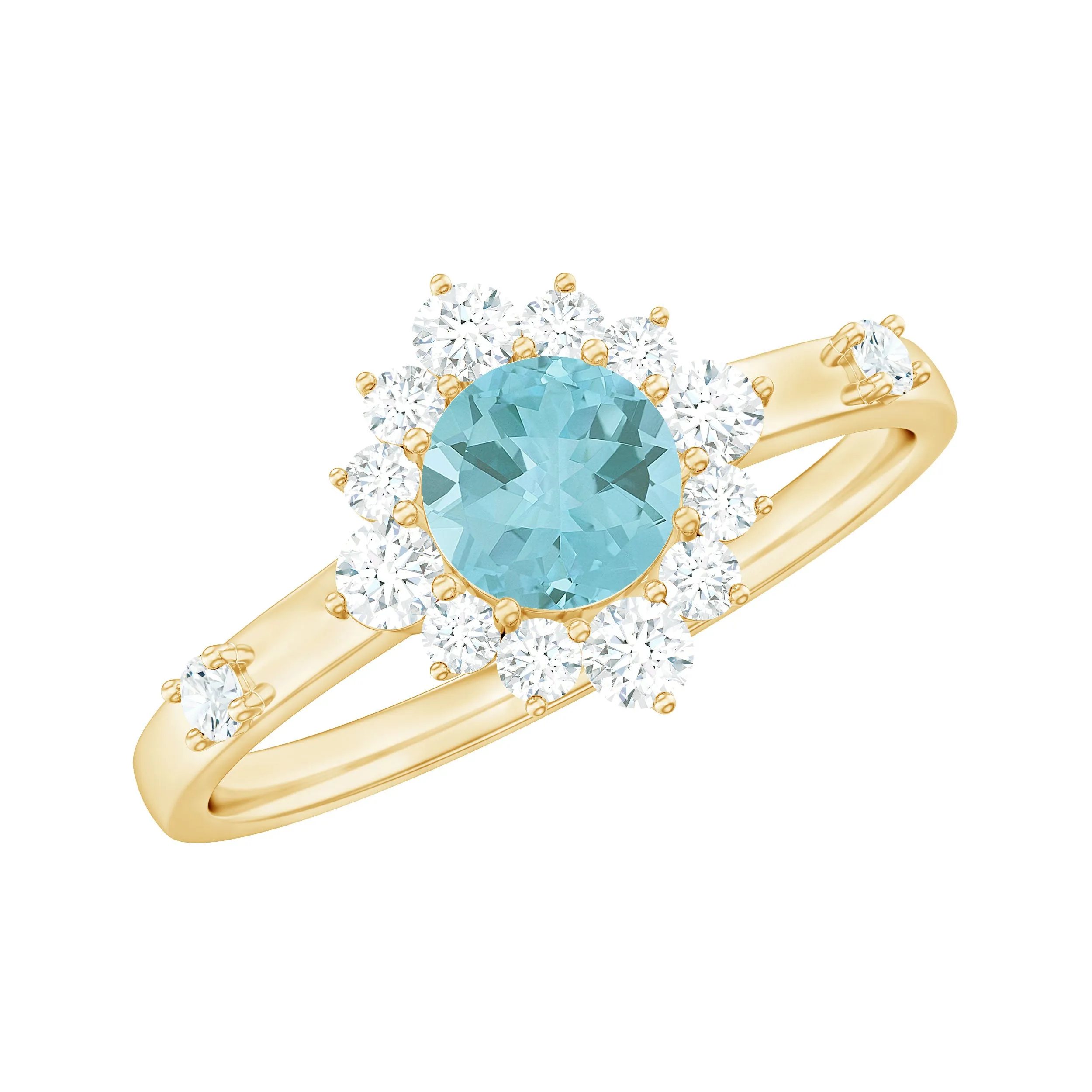 1 CT Round Sky Blue Topaz and Diamond Halo Engagement Ring