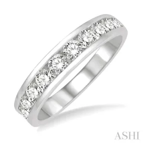 1 Ctw Round Cut Diamond Channel Set 11 Stone Wedding Band in 14K White Gold