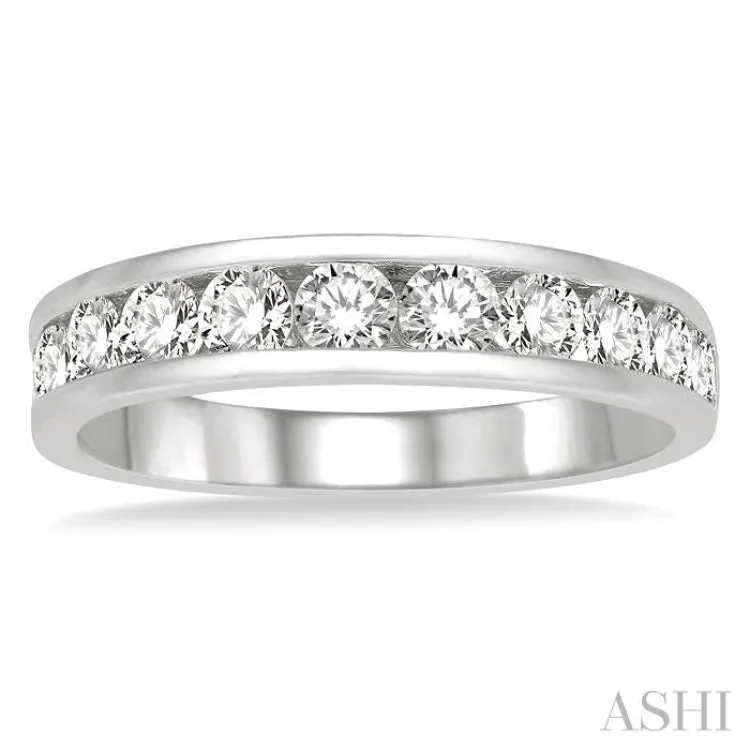 1 Ctw Round Cut Diamond Channel Set 11 Stone Wedding Band in 14K White Gold