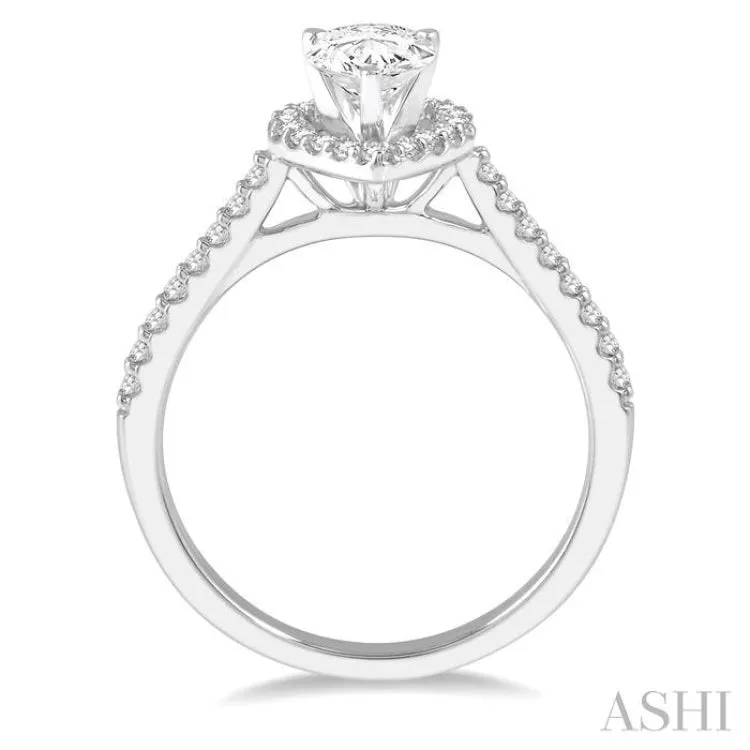 1 ctw Round Cut Diamond Engagement Ring With 3/4 ctw Pear Cut Center Stone in 14K White Gold