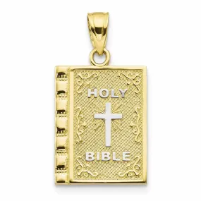 10k Two Tone Gold Polish Holy Bible Book Pendant