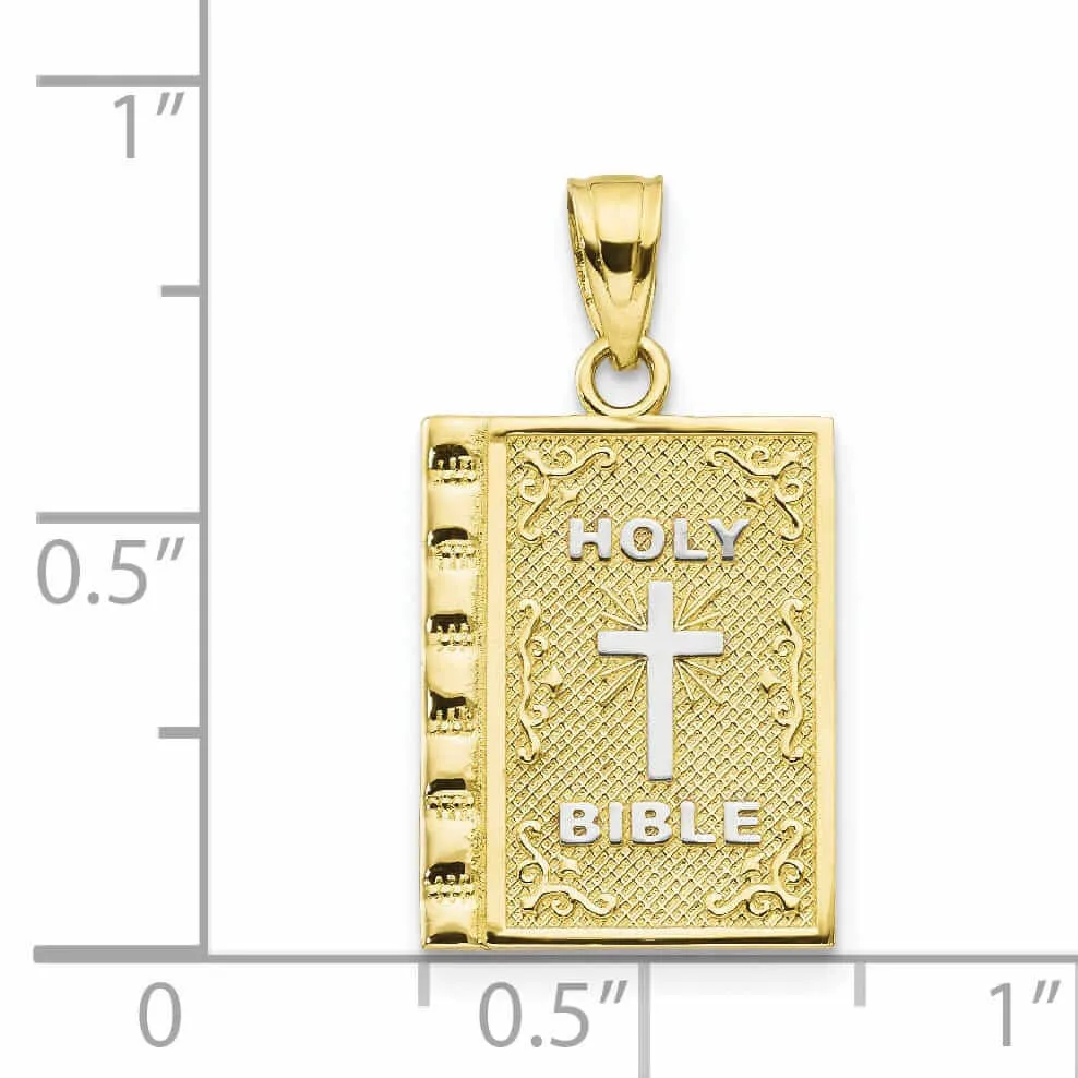 10k Two Tone Gold Polish Holy Bible Book Pendant