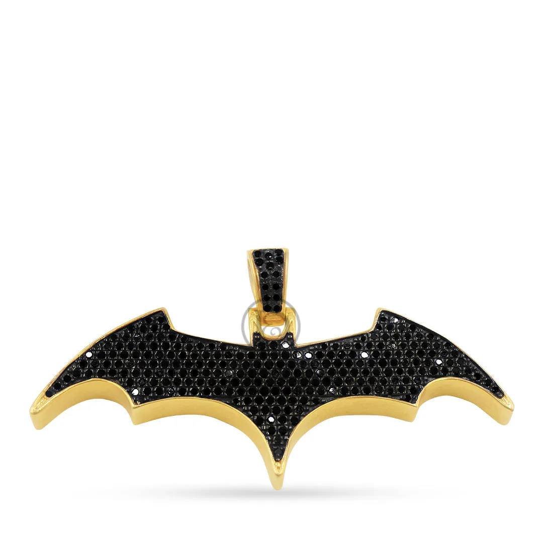 10K Yellow Gold Bat Pendant With 1.20CT Black Diamonds