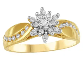 10K Yellow Gold Diamond Cluster with Diamond Shoulder Stone Ring