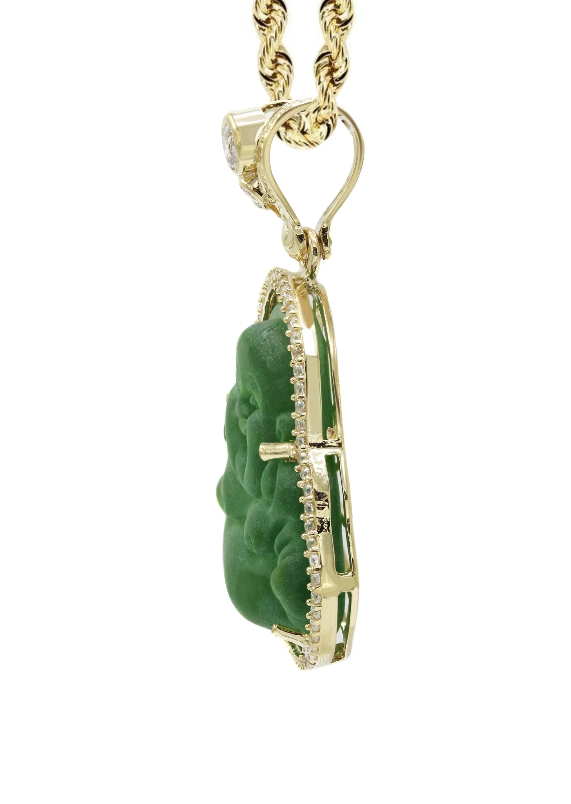 10K Yellow Gold Green Buddha Necklace | Appx. 21.6 Grams