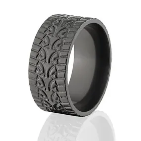 10mm Black Zirconium Ring - Tire Tread Wedding Bands