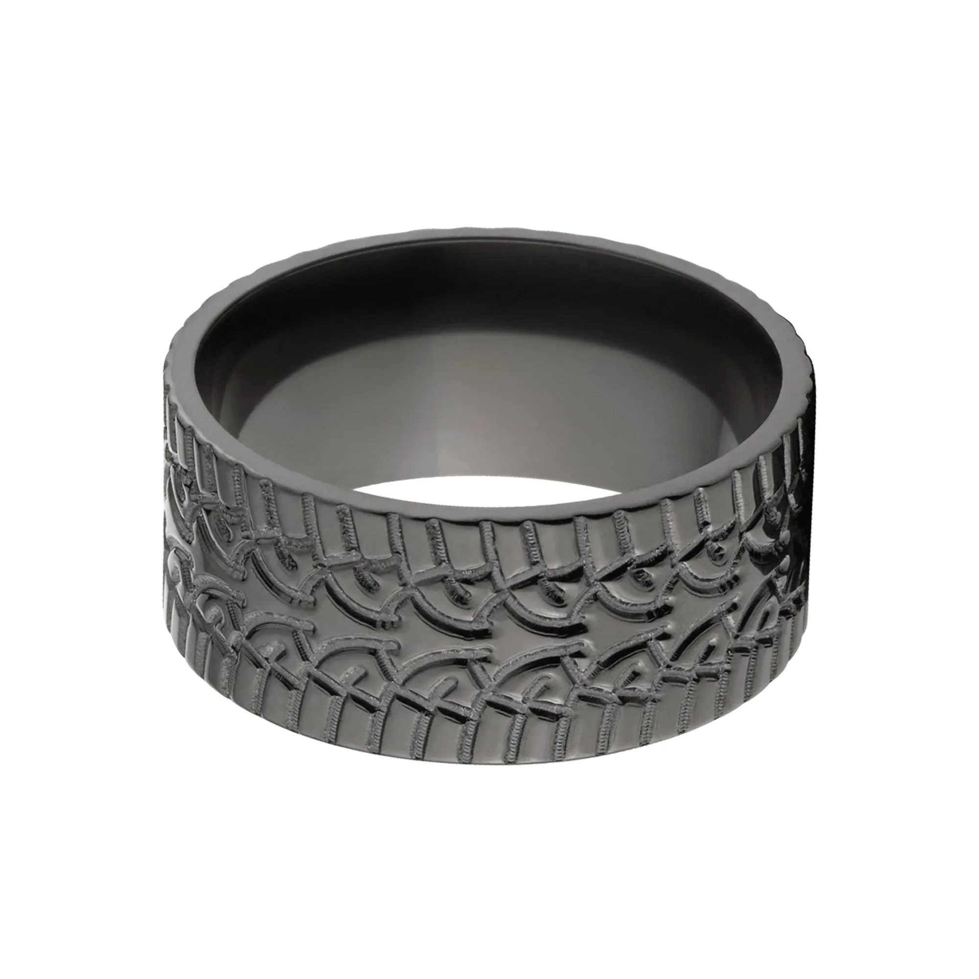 10mm Black Zirconium Ring - Tire Tread Wedding Bands